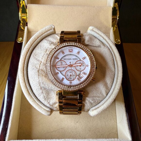 Michael Kors Parker Rose Gold/Pearl Tone Ladies' Watch MK-5491, 39mm - Picture 1 of 5